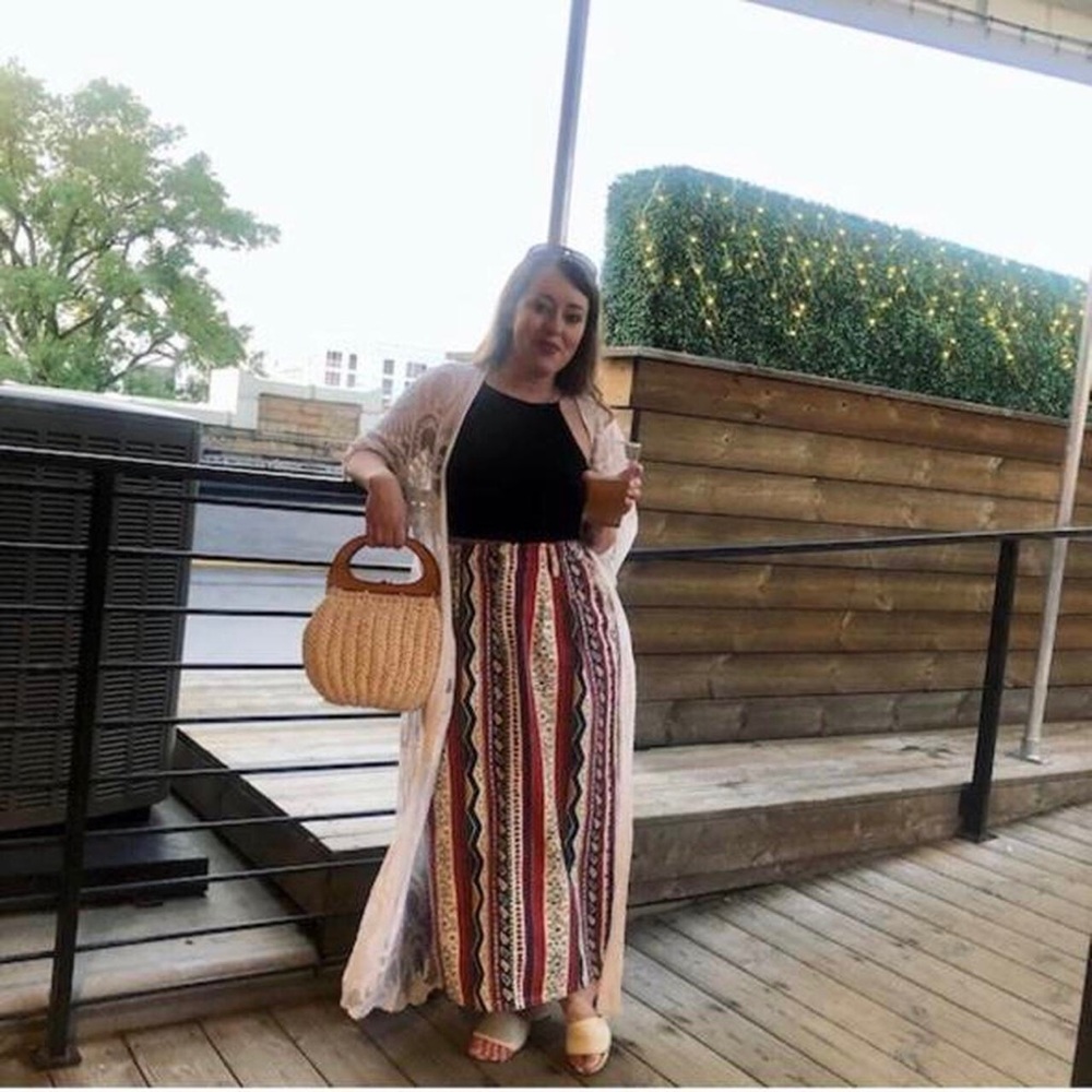 80s Vintage Geometric Adobe Patterned Maxi Jean Skirt